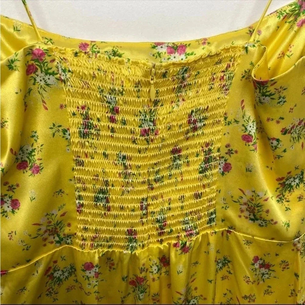 NWT REFORMATION‎ Frankie Silk Dress - Canaria 8 Yellow Floral Maxi